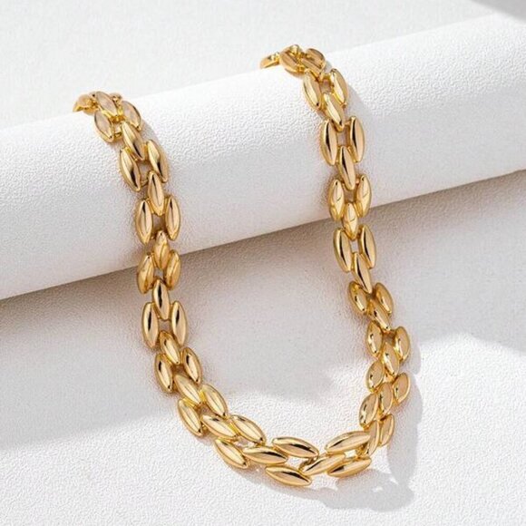 18K Gold Filled Marquise Link Chain Choker Necklace - Picture 2 of 3
